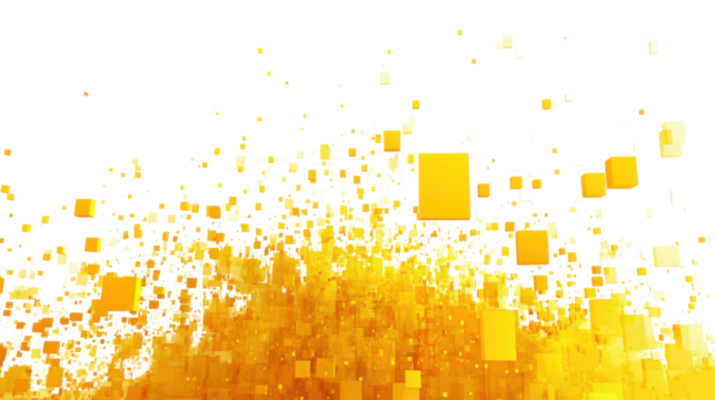 Abstract orange cubes exploding on transparent background