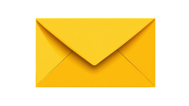 Closed yellow envelope on transparent background representing communication