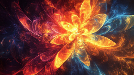 Fototapeta premium Vibrant explosion of colors forming a stunning abstract flower in a cosmic space setting create an inspiring visual experience