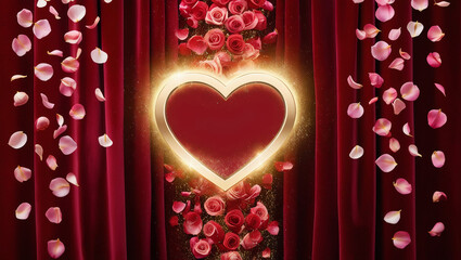 Romantic Valentine's Day Scene with Heart and Rose Petals