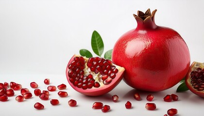 pomegranates and seeds on white background fresh fruit healthy food food photography copy space