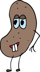 Fototapeta premium funny brown potato with two teeth smiles with closed eyes stands and looks away