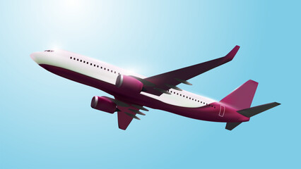Airplane in the blue sky. 3d render. Vector illustration.
