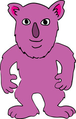cute funny fluffy purple bigfoot with big nose standing smiling and looking at camera