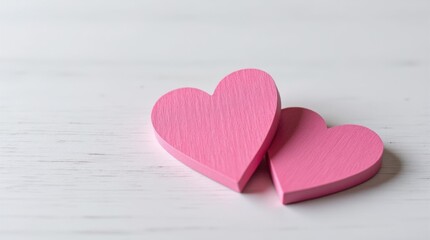 Fototapeta premium Two Pink Wooden Hearts Placed Together on a White Surface