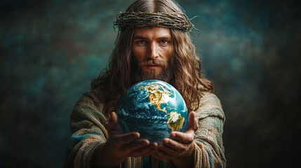 Naklejka premium Jesus holding the earth.