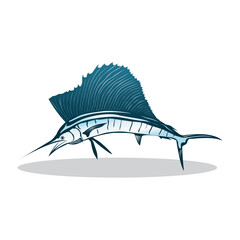 Blue sea gradient marlin sailfish, isolated sailfish vector design, clipart use