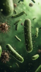 Naklejka premium Bacteria And Viruses, Healthcare And Medical Background. Microscopic Organism, 3D Illustration.