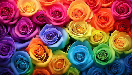 Rainbow colored roses making up a colorful background wallpaper design
