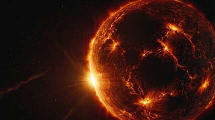 Obraz premium sun, space, planet, earth, solar, fire, star, astronomy, light, red, abstract, universe, globe, science, energy, eclipse, galaxy, explosion, world, glow, hot, global, cosmos, heat, illustration