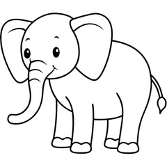 Cute Silhouette of an Elephant line art vector cartoon illustration