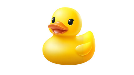 A classic rubber duck with a bright yellow color and a cheerful expression isolated on a transparent background