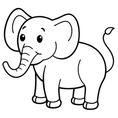 Naklejka premium Cute Silhouette of an Elephant line art vector cartoon illustration