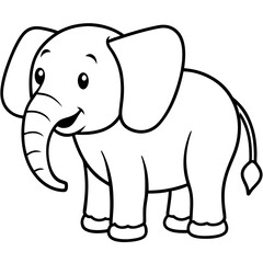 Cute Silhouette of an Elephant line art vector cartoon illustration