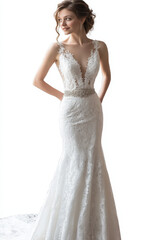 Fototapeta premium A full body photo of a beautiful bride wearing a pure white wedding dress
