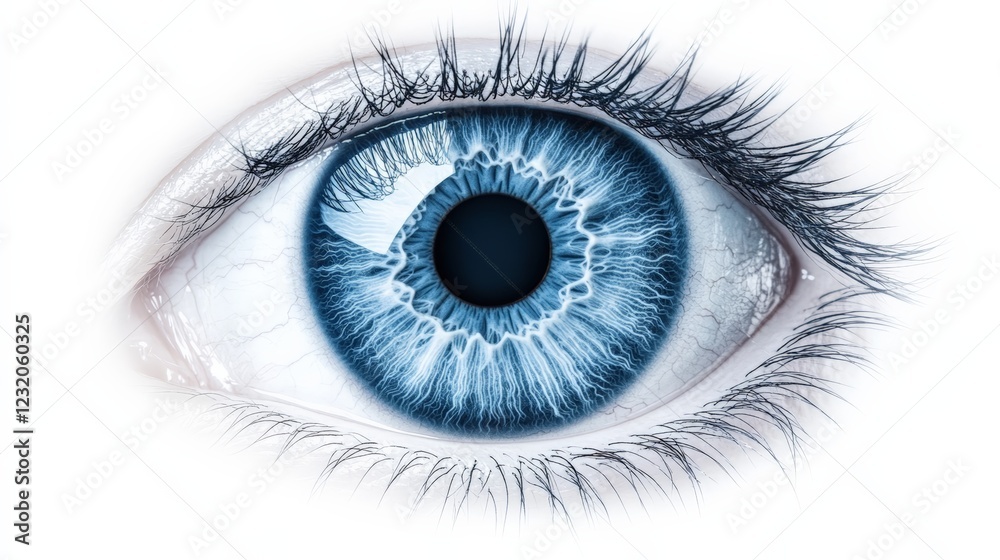 Poster macro photograph highlighting the intricate details of a blue eye, focusing on the iris, pupil, and 