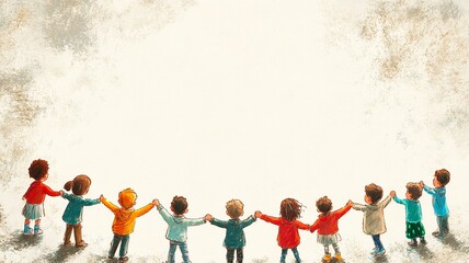 A playful background with colorful illustrations of children playing around the borders, leaving a blank space in the middle for text, perfect for kid-themed content	
