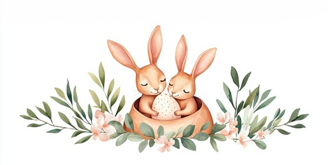 Obraz premium Two baby kangaroos with bunny ears holding Easter egg. Cute animal in Easter day.