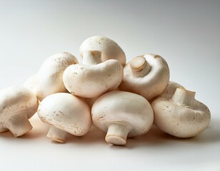 pile of white button mushrooms fresh fungi food photography white background copy space