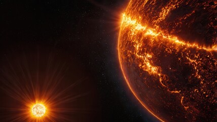 Obraz premium sun, space, planet, earth, solar, fire, star, astronomy, light, red, abstract, universe, globe, science, energy, eclipse, galaxy, explosion, world, glow, hot, global, cosmos, heat, illustration