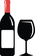 Wine bottle and glass icon set.Shape of traditional glass bottle of still wine.Wine making illustration sign collection.Wine bottle and glass vector graphic as alcohol drink Wine house symbol or logo.