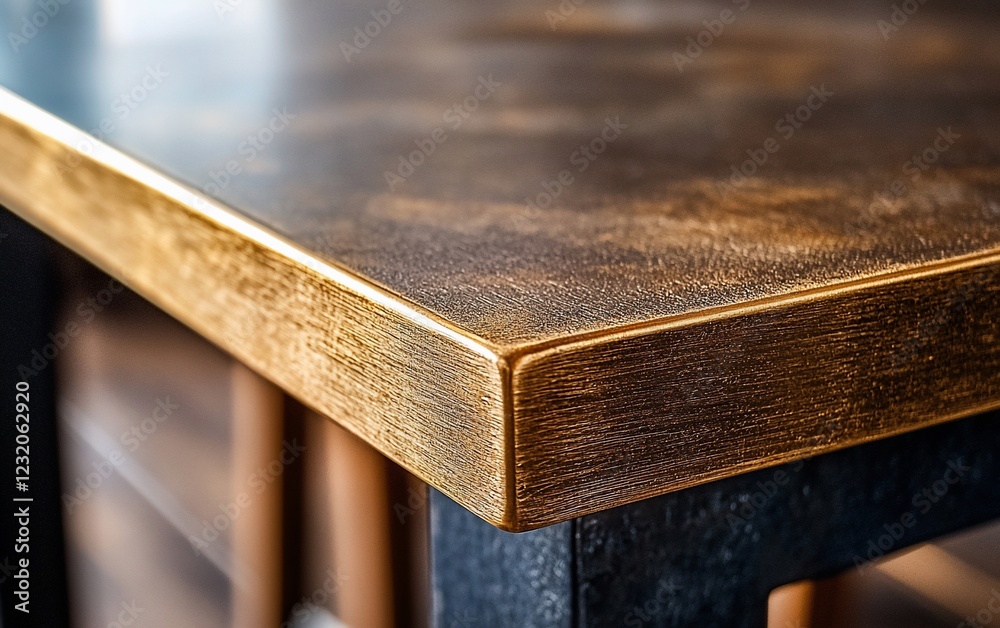Poster Close-up of a dark brown metallic table top with a gold edge.