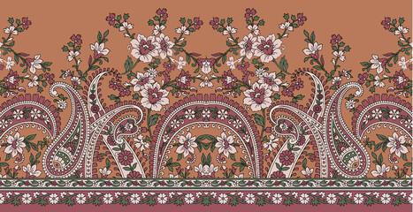 Traditional Asian Paisley Border Design,Ornamental flower border with paisley and tribal design elements, paisley border