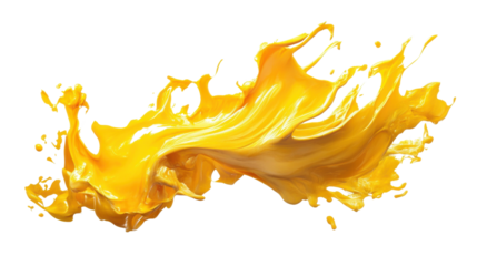 Yellow splashing liquid on transparent background