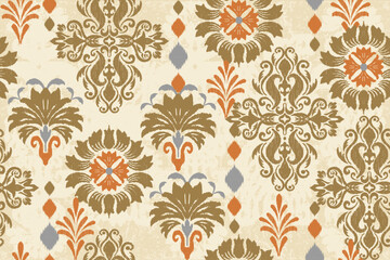 Traditional ethnic motifs ikat flora fabric pattern. Ikat embroidery Ethnic oriental background. Aztec-style abstract vector illustration. Design for texture, fabric, clothing, wrapping, decoration
