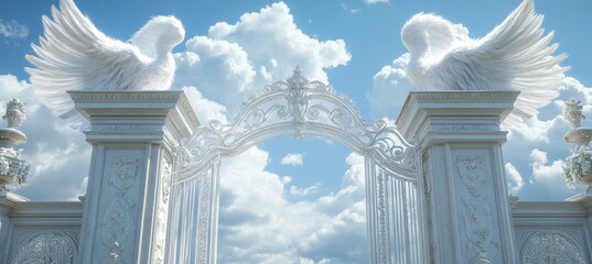 Open Heaven s Gate with Angel Wings and Cloudy Sky Symbol of Hope, Spirituality and Transition