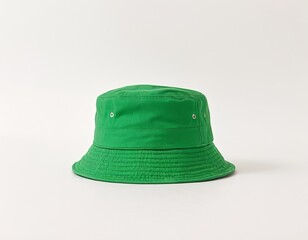 Fototapeta premium Stylish green bucket hat on a neutral background, showcasing a casual and trendy accessory.