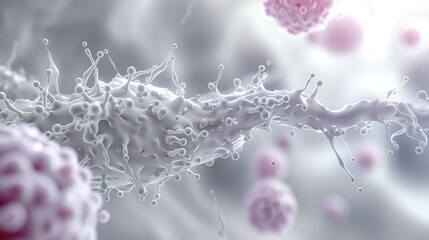 Naklejka premium Clean 3D render of a microscopic cancer attack, highlighting the delicate interaction between cancer cells and healthy tissue.