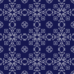 Japanese stitch Sashiko embroidery indigo white abstract artwork seamless geometric pattern printed background fabric wallpaper hand drawn line

