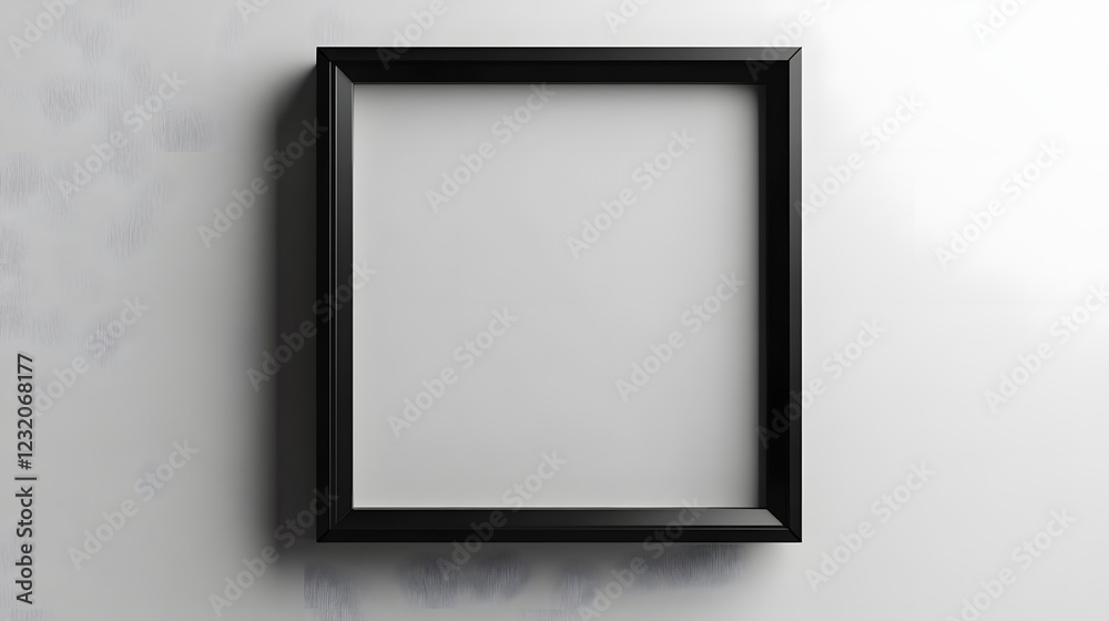 Fototapete empty black picture frame displayed on a plain white wall in a minimalist and modern interior design