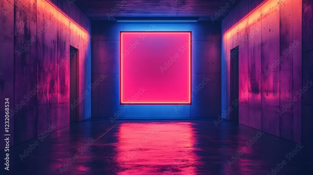 Aufkleber futuristic neon lit corridor with vibrant pink blue and purple lighting creating a captivating and m