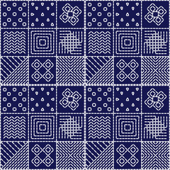 Japanese stitch embroidery Sashiko abstract artwork seamless geometric pattern printed background fabric wallpaper hand drawn line

