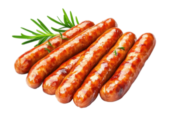 Sausages PNG clipart isolated on white background.