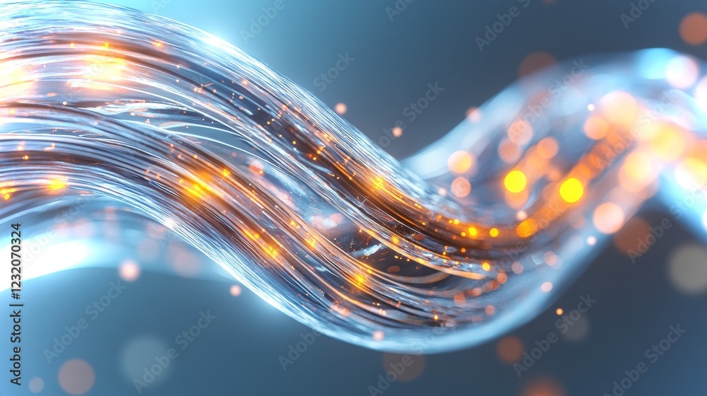 Poster dynamic flow of luminous fibers creating abstract light patterns in 4k resolution