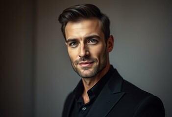 Fototapeta premium Portrait of a stylish man in a dimly lit room