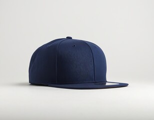 A stylish navy blue snapback cap on a neutral background, perfect for casual wear.