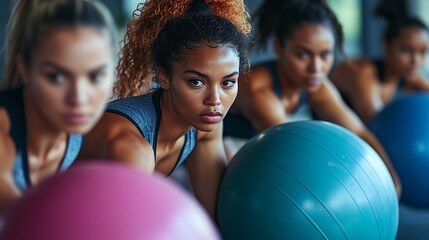 women using exercise balls at the gym.
