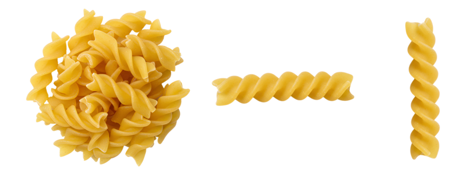 Fusilli pasta set PNG. yellow fusilli pasta top view png. Italian fusilli pasta flat lay isolated. Italian cuisine and food
