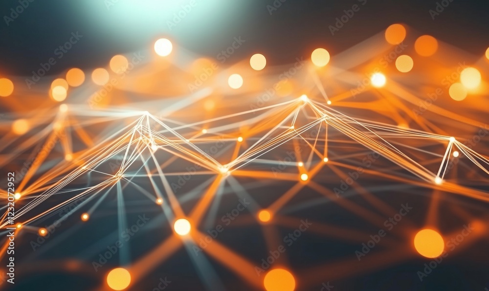 Poster abstract digital network connections with glowing orange lights and intricate lines creating a dynam