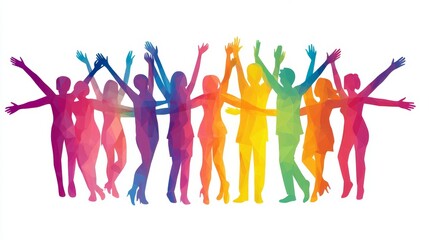 Obraz premium An expressive illustration of diverse individuals joyfully connecting through enthusiastic and warm handholding