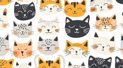 Colorful Seamless Pattern with Cute Cats for Background Design