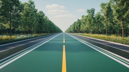 Fototapeta premium Futuristic Highway Scene with AI-Controlled Bicycle at Sunrise