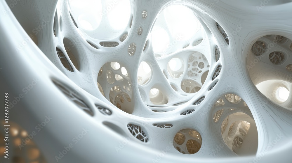 Fototapete abstract 3d rendering of a complex, organic structure. white and beige organic shapes create a swirl