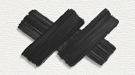 Abstract black brush strokes on a textured white background, creating a crosshatch pattern. The texture is rough, and the strokes are bold and