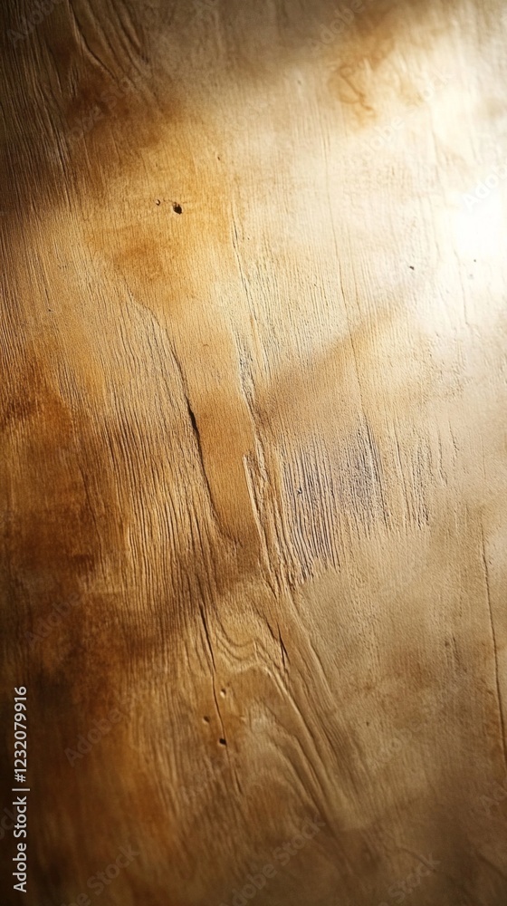 Poster soft light caresses a smooth wooden surface, highlighting its rich texture and natural patterns. thi