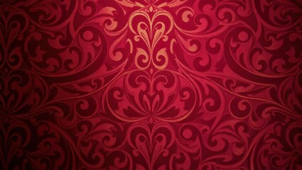 Elegant red damask fabric adorned with intricate swirling patterns creates a luxurious backdrop for any setting or decor